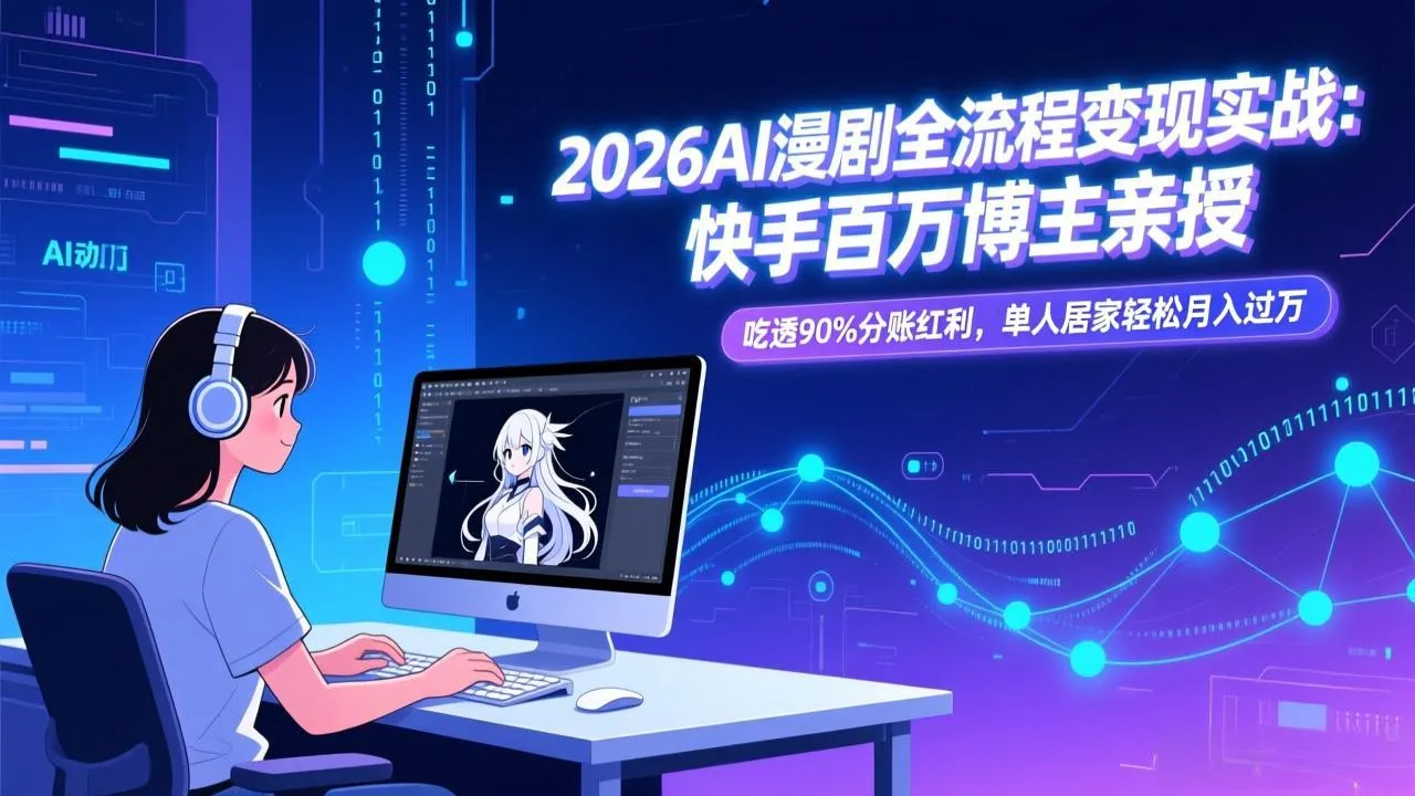 【精】2026AI漫剧全流程变现实战：快手百万博主亲授，吃透90%分账红利，单人居家轻松月入过万