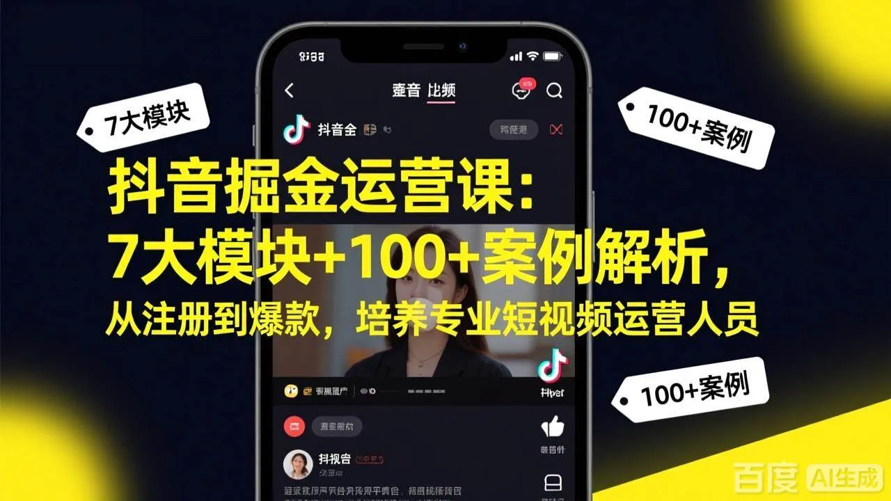 （17573期）抖音掘金运营课：7大模块+100+案例解析，从注册到爆款，培养专业短视频运营人员