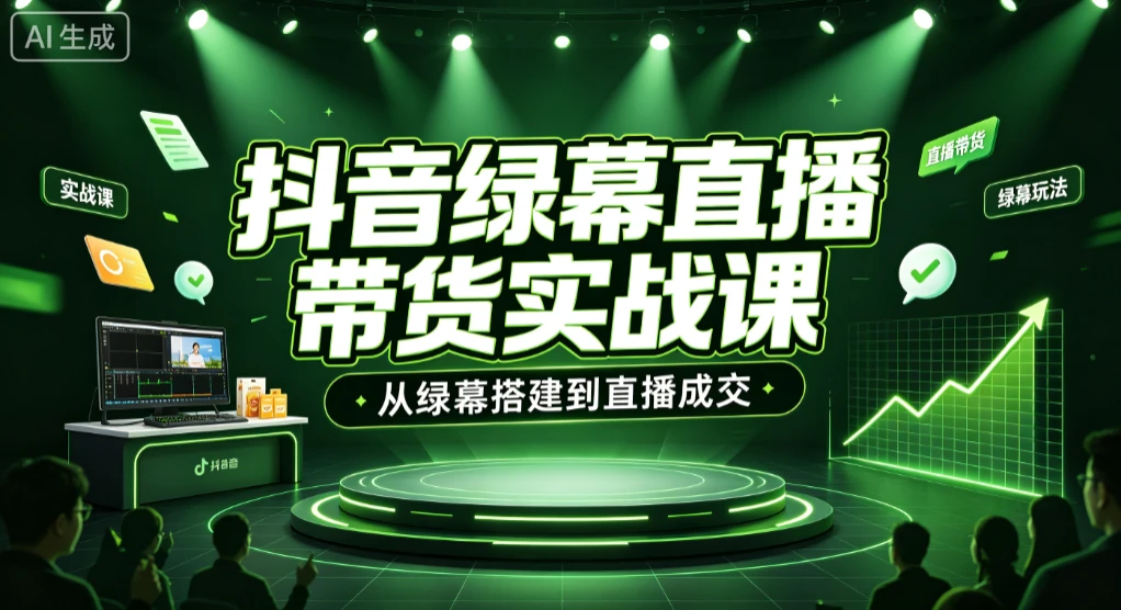 【精】抖音绿幕直播带货实战课,从绿幕搭建到直播成交
