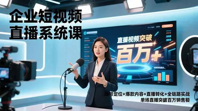 （16878期）企业短视频直播系统课，账号定位+爆款内容+直播转化+全链路实战，单场直播突破百万销售额