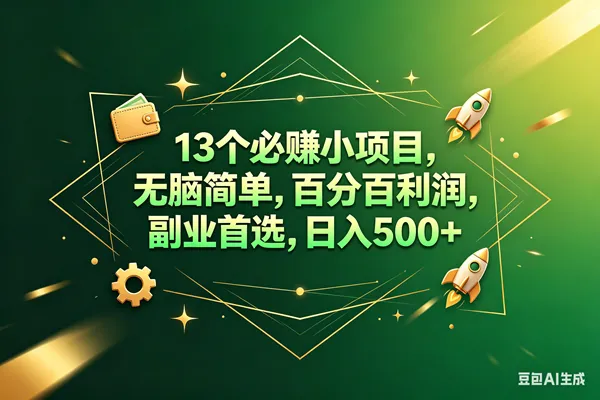 （18315期）13个必赚钱的小项目，百分百赚米，无脑简单，副业首选，日入300+