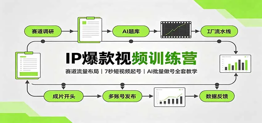 IP爆款视频训练营：赛道流量布局，7秒短视频起号，AI批量做号全套教学