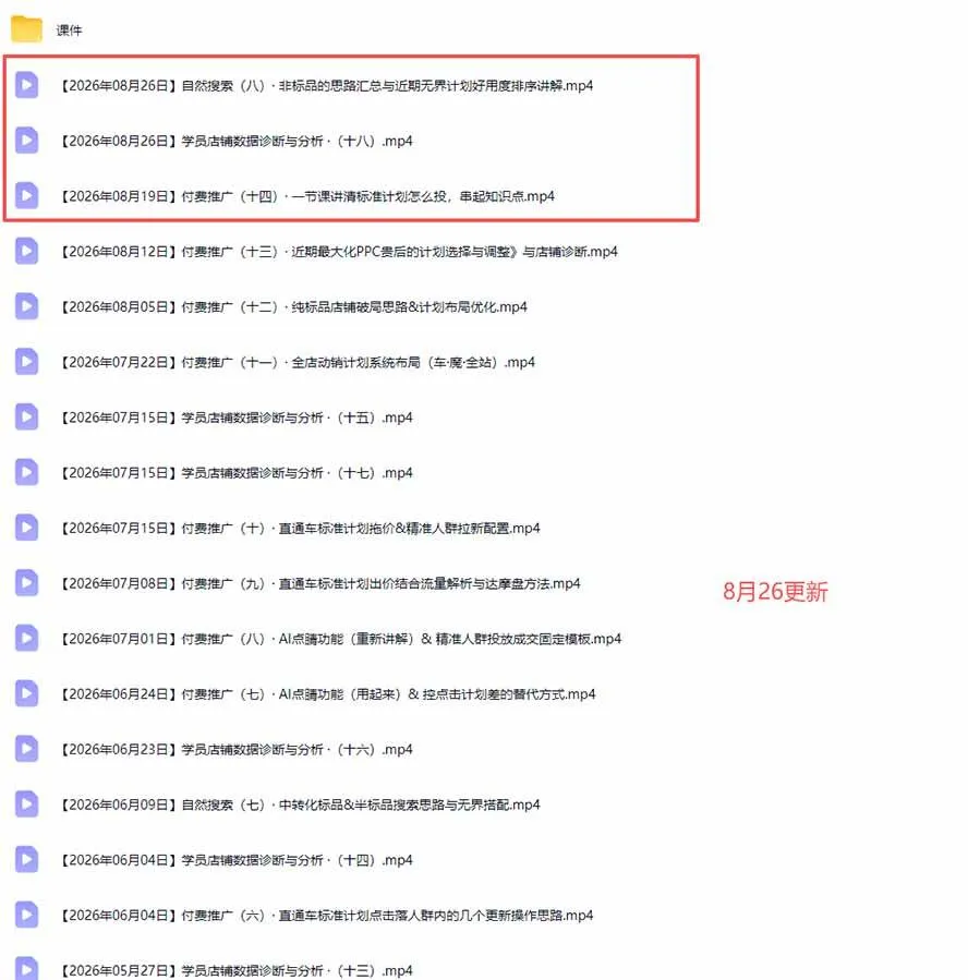 (20094期)2026淘宝电商终局之战VIP课-更新:自然搜索+直通车+无界+精准人群,系统掌握测款动销与全店推广布局方法