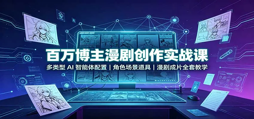 百万博主漫剧创作实战课:多类型AI智能体配置,角色场景道具,漫剧成片全套教学