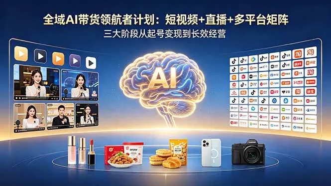 【精】全域AI带货领航者计划:短视频+直播+多平台矩阵,三大阶段从起号变现到长效经营 【精】全域AI带货领航者计划:短视频+直播+多平台矩阵,三大阶段从起号变现到长效经营