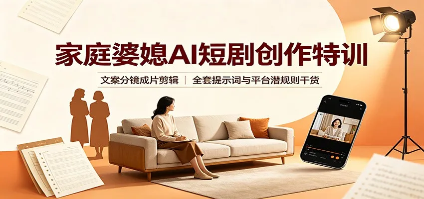 家庭婆媳AI短剧创作特训:文案分镜成片剪辑,全套提示词与平台潜规则干货