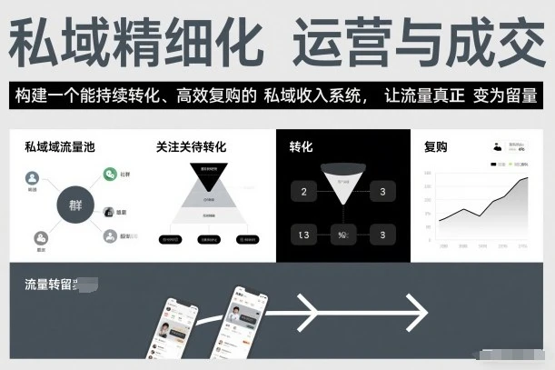 【精】私域精细化运营与成交，构建一个能持续转化、高效复购的私域收入系统，让流量真正变为留量