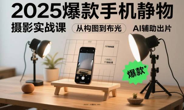 【精】2025爆款手机静物摄影实战课，从构图到布光，不用贵设备，AI辅助出片