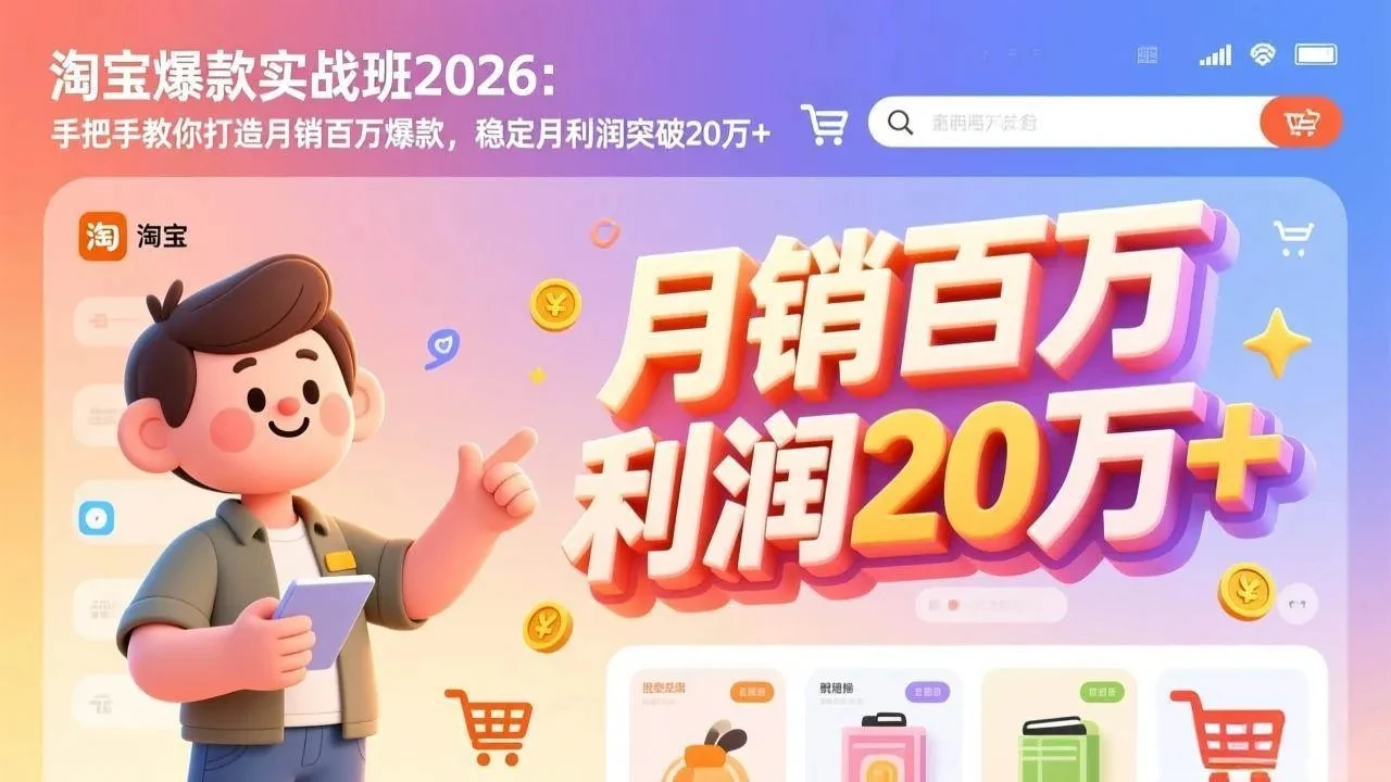 【精】淘宝爆款实战班2026:手把手教你打造月销百万爆款,稳定月利润突破20万+ 【精】淘宝爆款实战班2026:手把手教你打造月销百万爆款,稳定月利润突破20万+