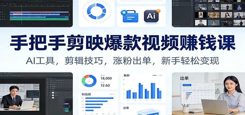 手把手剪映爆款视频赚钱课：AI工具，剪辑技巧，涨粉出单，新手轻松变现