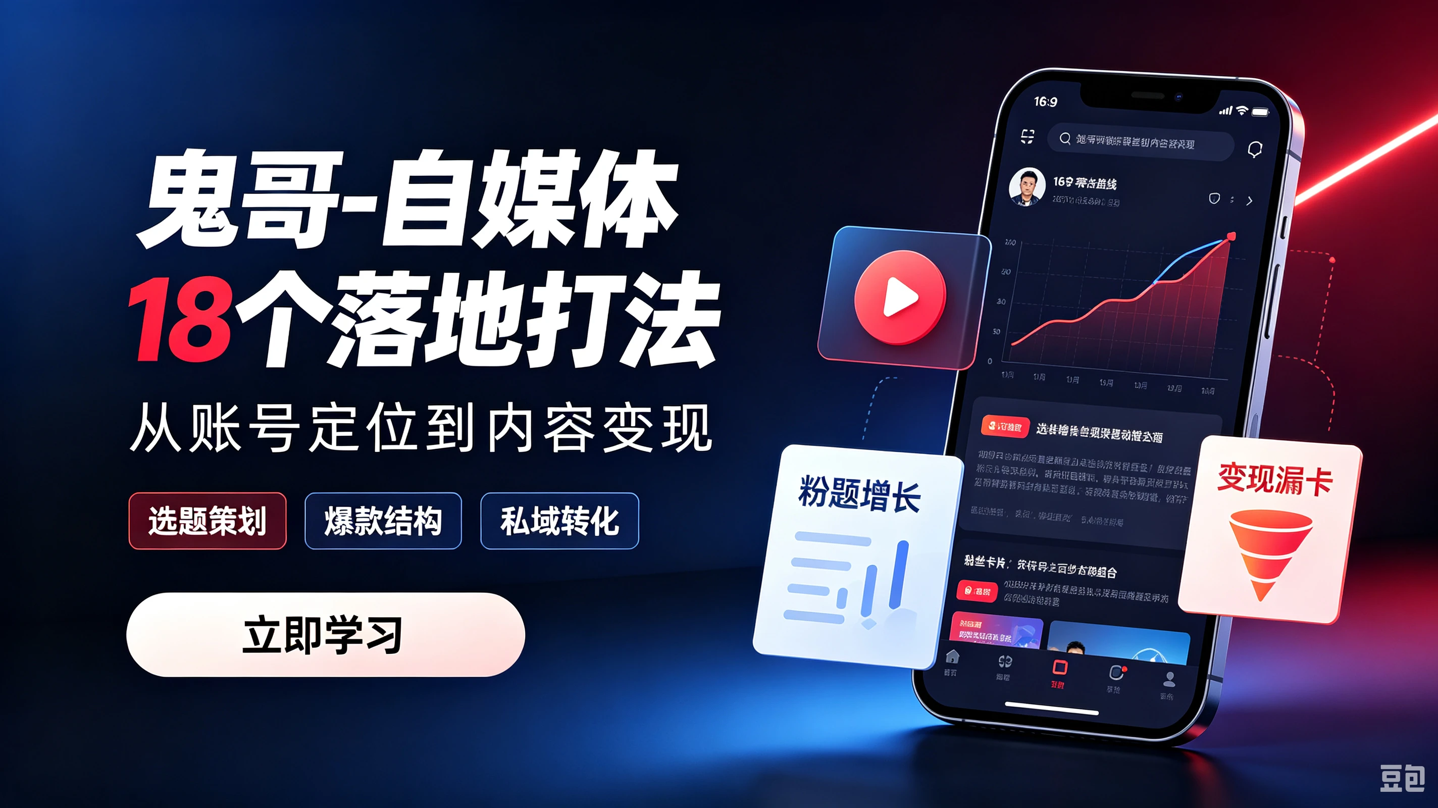 【精】鬼哥-自媒体18个落地打法，从账号定位到内容变现，选题策划、爆款结构、私域转化