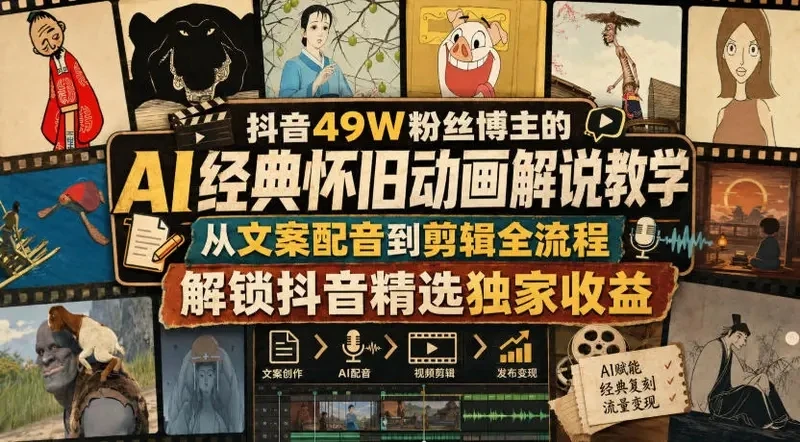 【精】抖音49W粉丝博主的AI经典怀旧动画解说教学