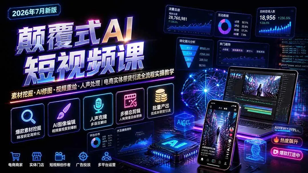 (19630期)颠覆式AI短视频课|素材挖掘,AI修图,视频重绘,人声处理|电商实体带货引流全流程实操教学 (19630期)颠覆式AI短视频课|素材挖掘,AI修图,视频重绘,人声处理|电商实体带货引流全流程实操教学