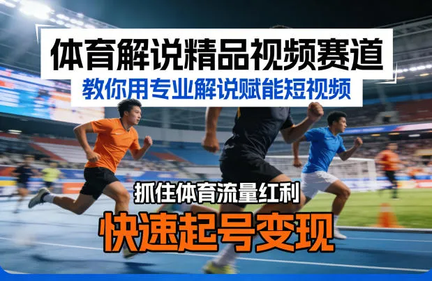 体育解说精品视频赛道，教你用专业解说赋能短视频，抓住体育流量红利，快速起号变现