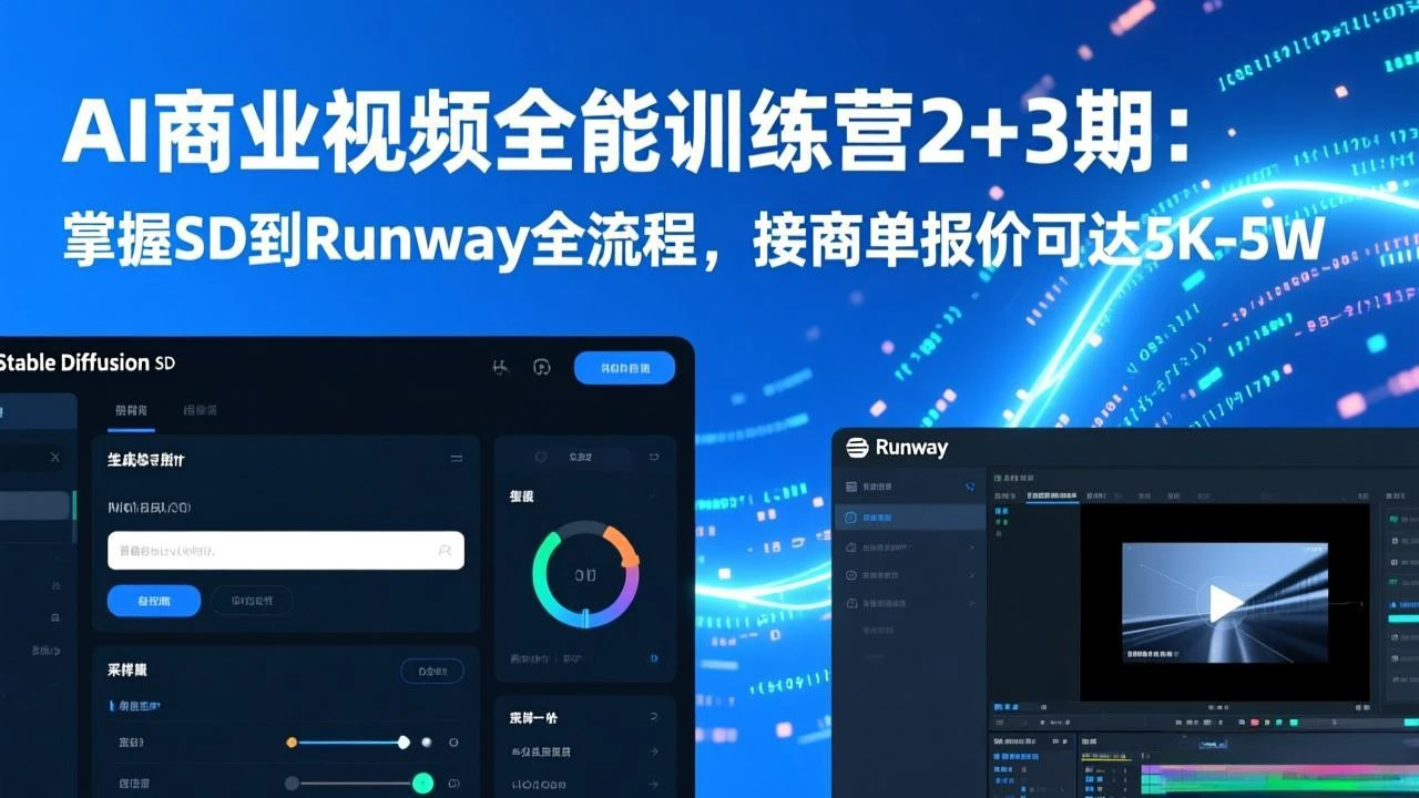 【精】AI商业视频全能训练营2+3期：掌握SD到Runway全流程，接商单报价可达5K-5W