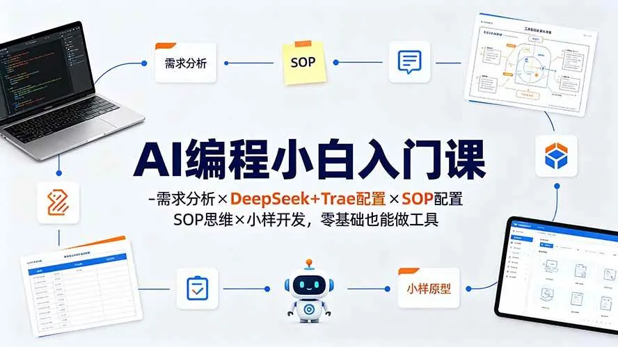 (19539期)AI编程小白入门课-需求分析×DeepSeek+Trae配置×SOP思维×小样开发,零基础也能做工具