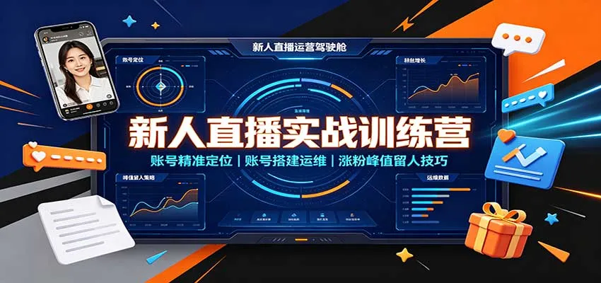 新人直播实战训练营:账号精准定位,账号搭建运维,涨粉峰值留人技巧