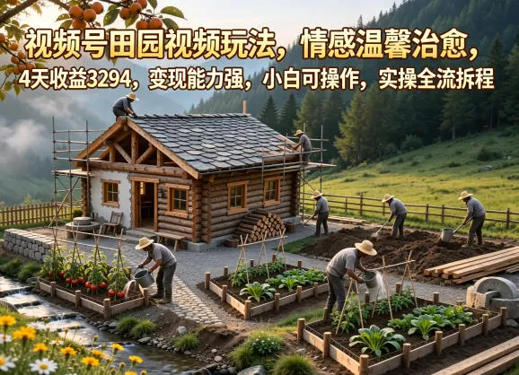 视频号田园视频玩法,情感温馨治愈,4天收益3294,变现能力强,小白可操作,实操全流程拆解