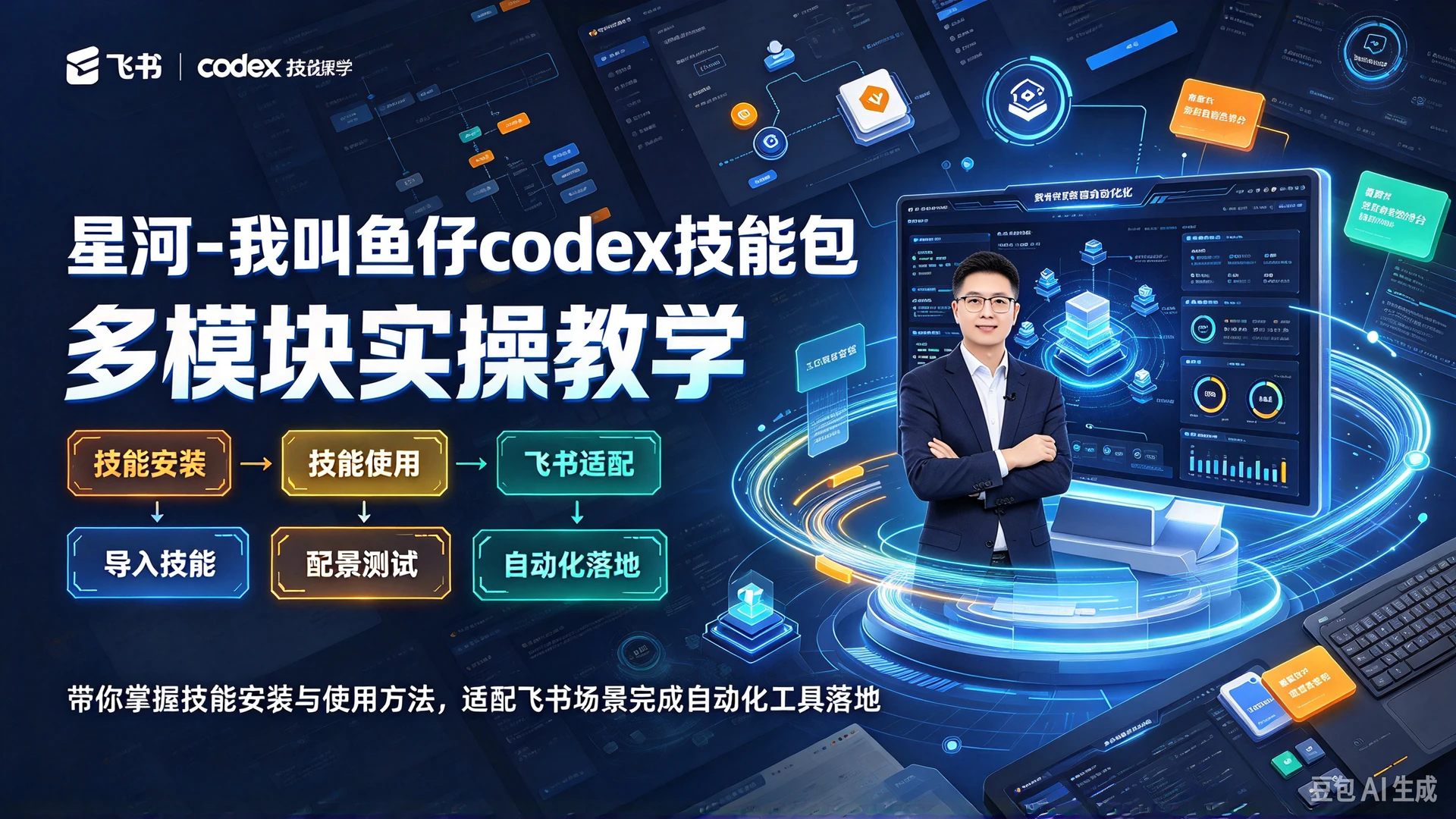 星河 – 我叫鱼仔codex技能包，多模块实操教学，带你掌握技能安装与使用方法，适配飞书场景完成自动化工具落地
