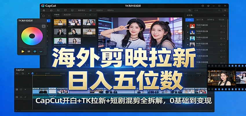 海外剪映拉新日入五位数：CapCut开白+TK拉新+短剧混剪全拆解，0基础到变现