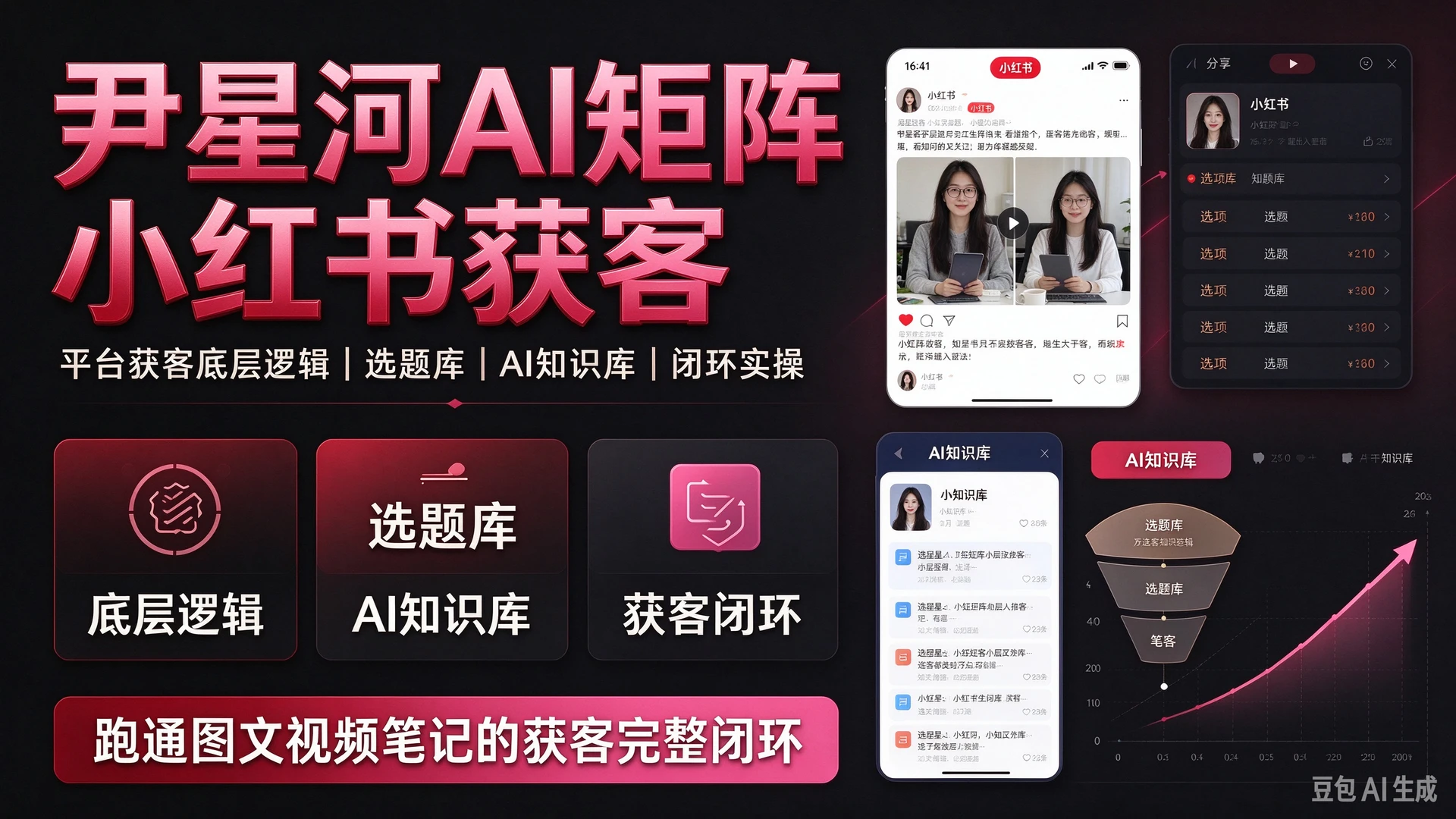 【精】尹星河AI矩阵小红书获客,带你弄懂平台获客底层逻辑,搭建选题库与AI知识库,跑通图文视频笔记的获客完整闭环