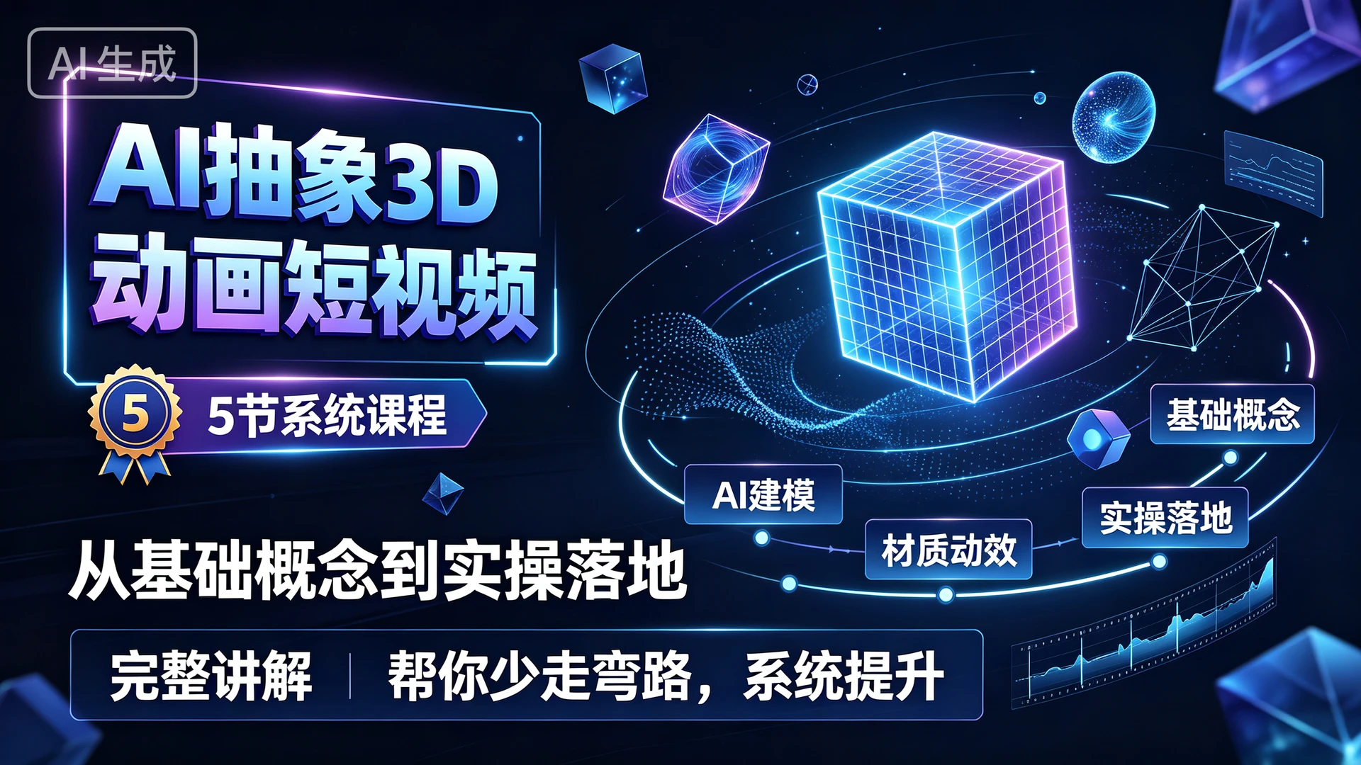 AI抽象3D动画短视频,5 节系统课程,从基础概念到实操落地完整讲解,帮你少走弯路系统提升