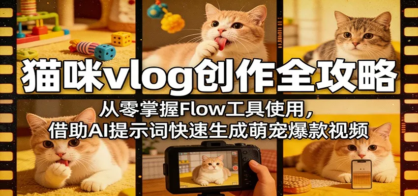 猫咪vlog创作全攻略：从零掌握Flow工具使用，借助AI提示词快速生成萌宠爆款视频