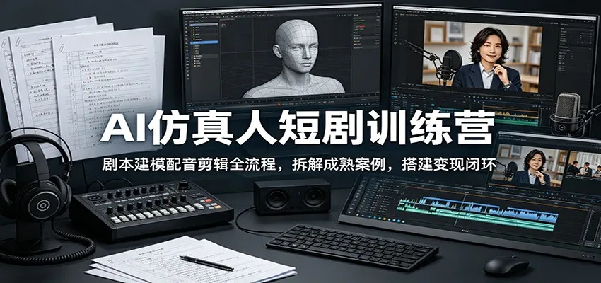 AI仿真人短剧训练营：剧本建模配音剪辑全流程，拆解成熟案例，搭建变现闭环