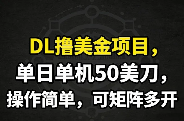 DL撸美金项目，单日单机50美刀，操作简单，可矩阵多开