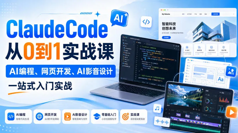 【精】Claude Code从0到1实战课,AI编程、网页开发、AI影音设计一站式入门实战(更新)