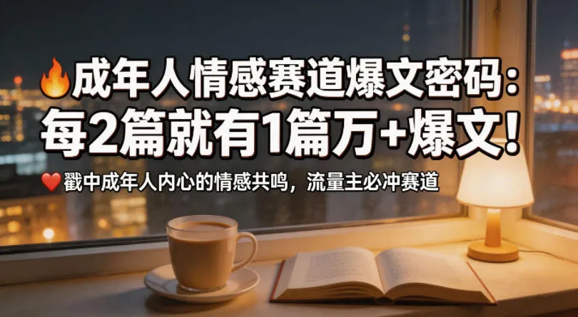 公众号流量主成年人情感心理赛道，流量最大，受众最广的主流赛道之一，平均每2篇就有1篇万爆文章