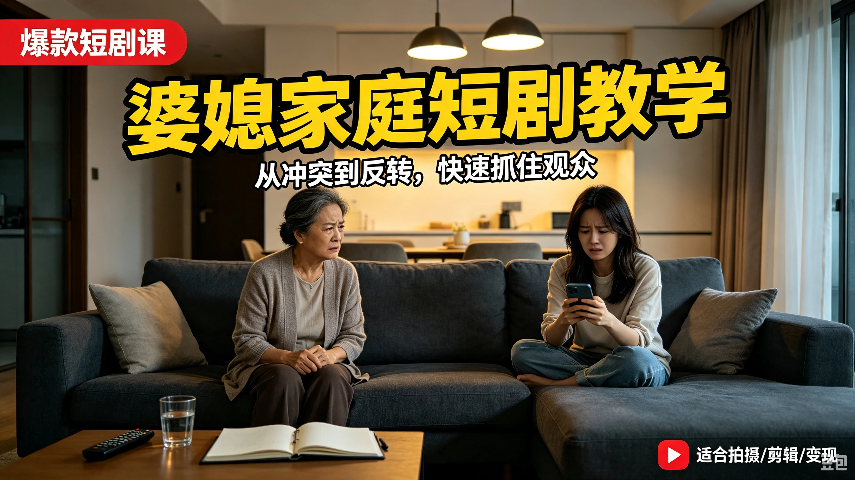 【精】婆媳家庭AI短剧全套教学丨起号快,热门吸引女性粉丝,商单广告、橱窗带货、收徒裂变、伙伴分成等
