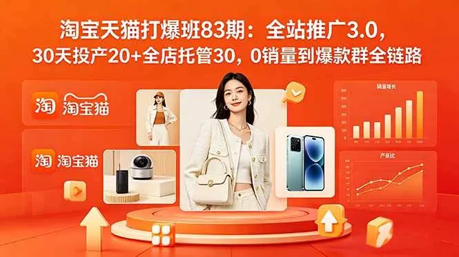 （18920期）2026淘宝天猫打爆班83期：全站推广3.0，30天投产20+全店托管30，0销量到爆款群全链路