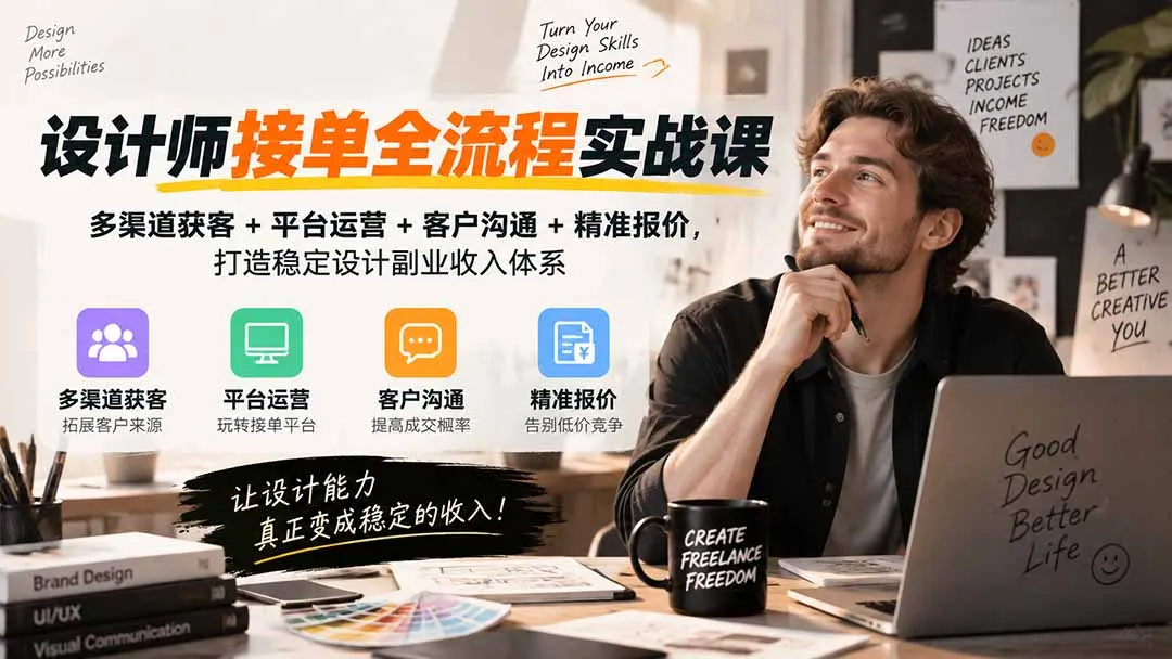 设计师接单全流程实战课-无水印｜多渠道获客+平台运营+客户沟通+精准报价，打造稳定设计副业收入体系