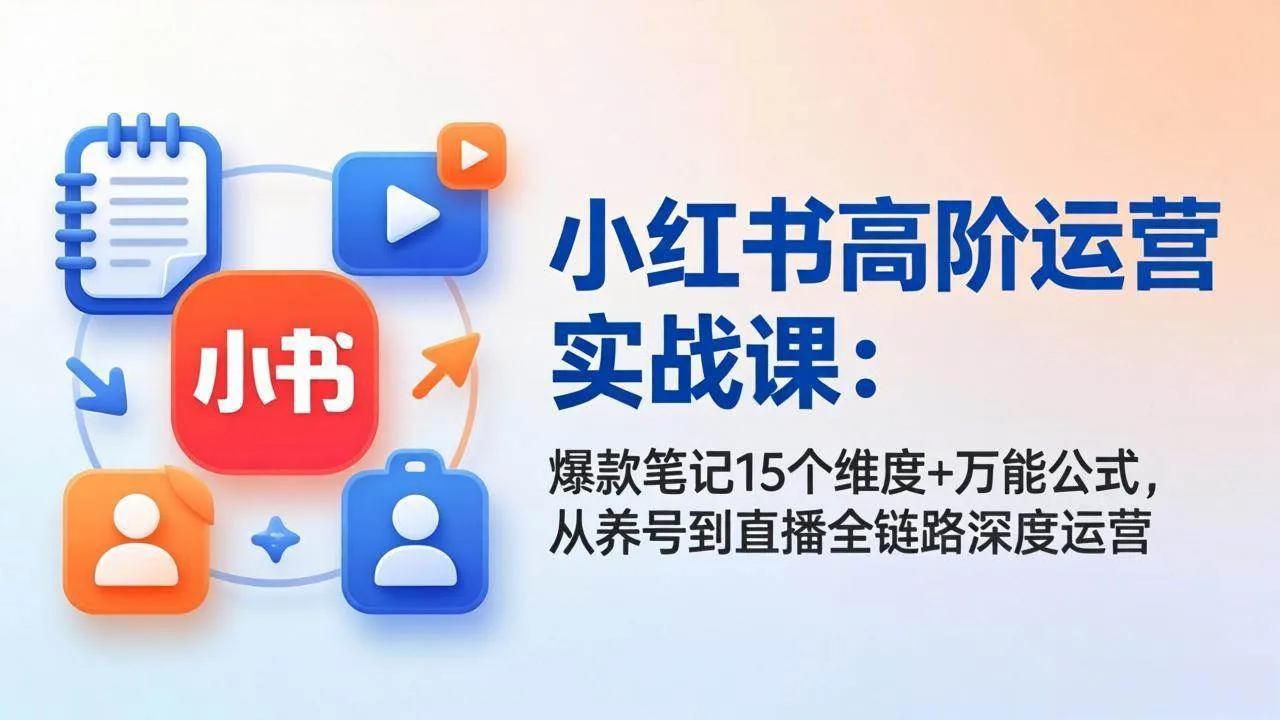 （17844期）小红书高阶运营实战课：爆款笔记15个维度+万能公式，从养号到直播全链路深度运营