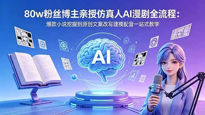 （18581期）80w粉丝博主亲授仿真人AI漫剧全流程：爆款小说挖掘到原创文案改写建模配音一站式教学