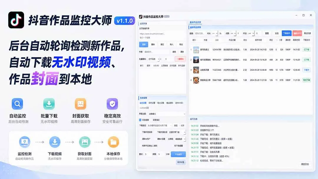 (19793期)抖音作品监控大师v1.1.0:后台自动轮询检测新作品,自动下载无水印视频、作品封面到本地 (19793期)抖音作品监控大师v1.1.0:后台自动轮询检测新作品,自动下载无水印视频、作品封面到本地