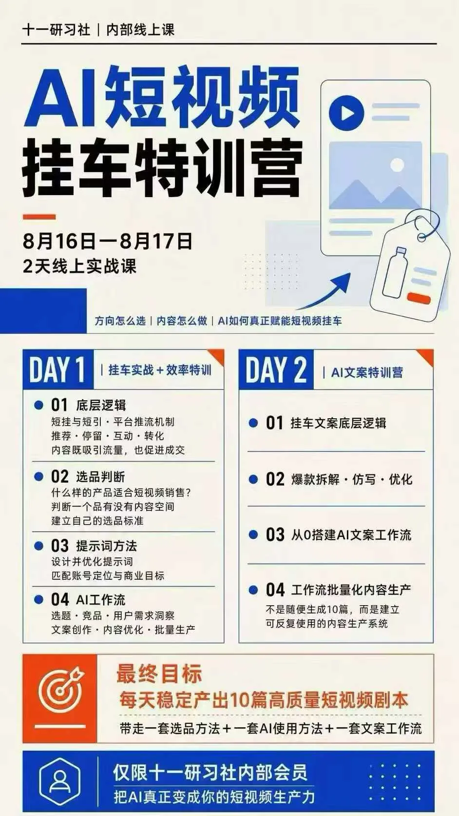 【精】某社群8月16-17号线上课，AI短视频挂车特训营+AI文案特训，把AI真正变成你的短视频生产力
