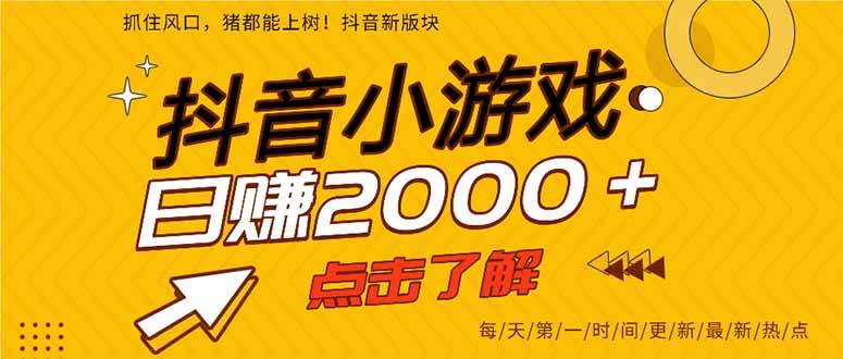 （16724期）25年爆火的抖音小游戏项目，一部手机日入2000+
