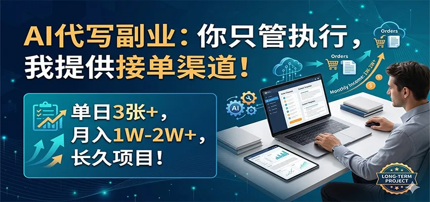 AI代写副业：你只管执行，我提供接单渠道！单日3张+，月入1W-2W+，长久项目