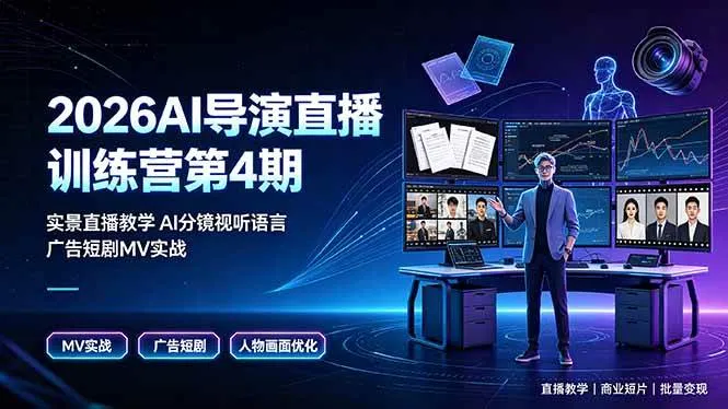 (19216期)2026AI导演直播训练营第4期,实景直播教学AI分镜视听语言,广告短剧MV实战,解决人物画面崩坏痛点 (19216期)2026AI导演直播训练营第4期,实景直播教学AI分镜视听语言,广告短剧MV实战,解决人物画面崩坏痛点