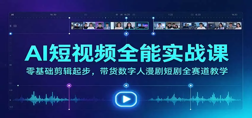 AI短视频全能实战课：零基础剪辑起步，带货数字人漫剧短剧全赛道教学