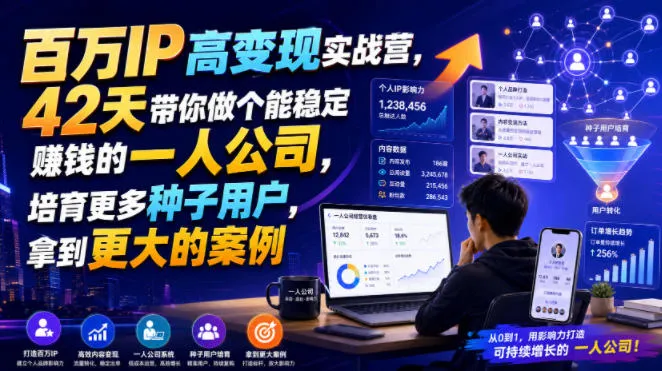 百万IP高变现实战营,42天带你做个能稳定賺钱的一人公司,培育更多种子用户,拿到更大的案例 百万IP高变现实战营,42天带你做个能稳定賺钱的一人公司,培育更多种子用户,拿到更大的案例