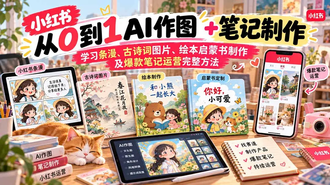 2026小红书AI内容创作从0到1-更新1009:学习条漫、古诗词图片、绘本启蒙书制作及爆款笔记运营完整方法