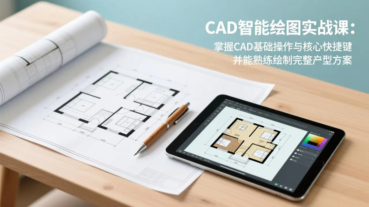 【精】CAD智能绘图实战课：掌握CAD基础操作与核心快捷键，并能熟练绘制完整户型方案