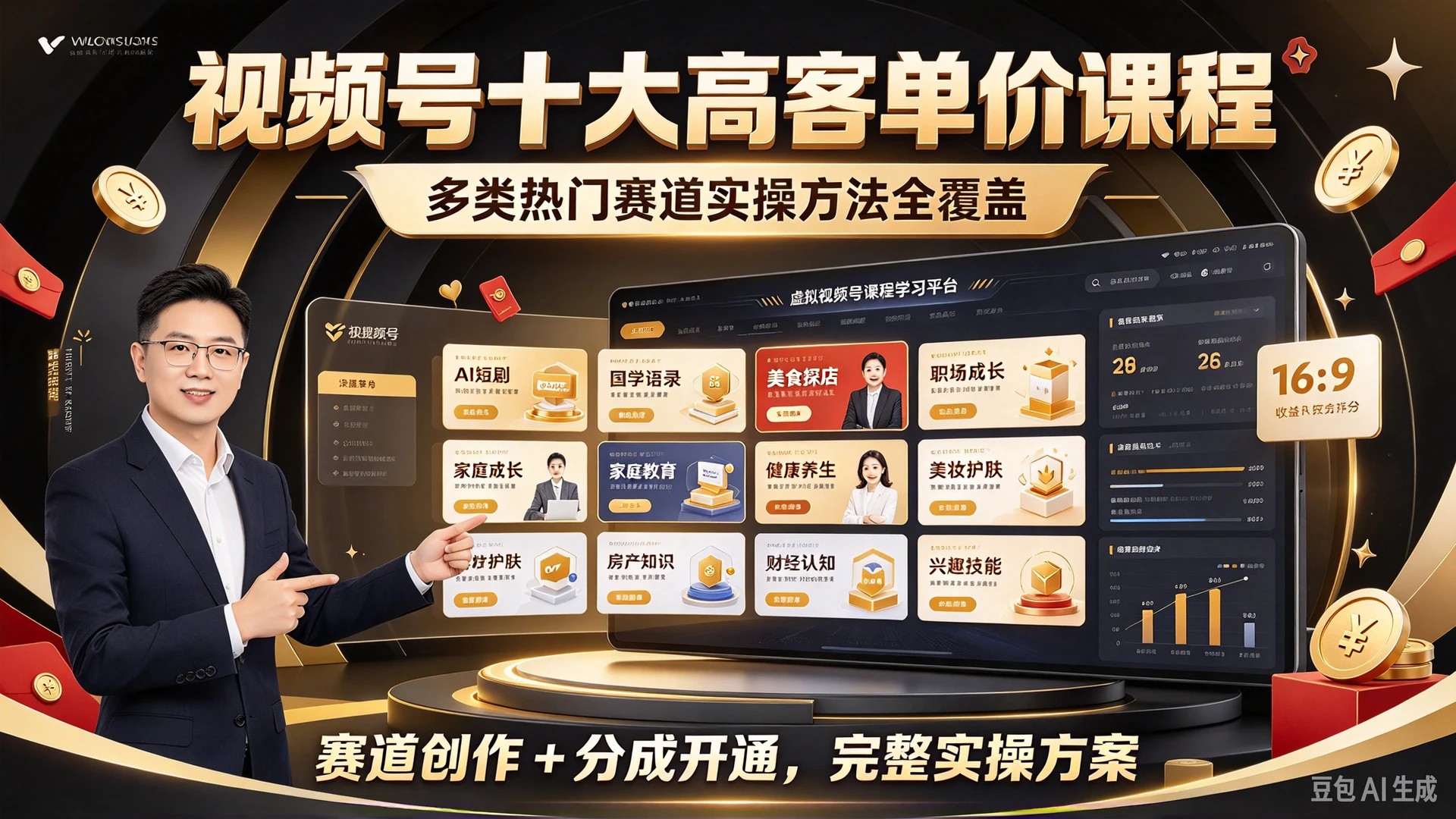 【精】视频号十大高客单价课程,覆盖多类热门赛道实操方法,掌握赛道创作与分成开通的完整实操方案