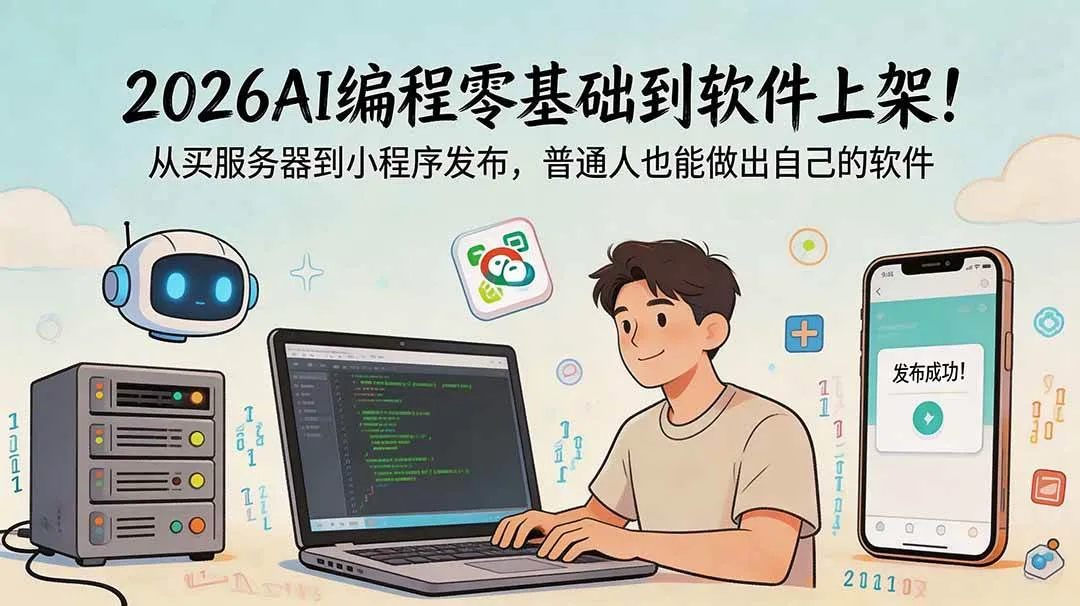 （18905期）2026AI编程零基础到软件上架！从买服务器到小程序发布，普通人也能做出自己的软件