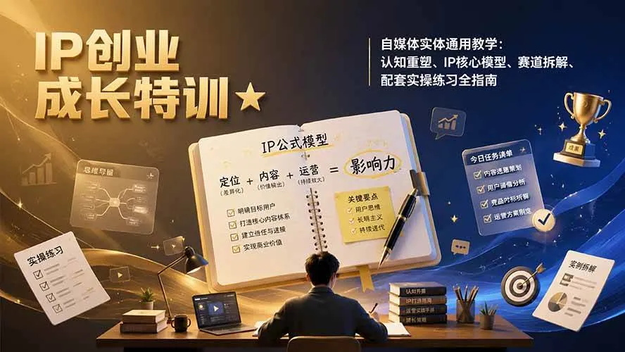（19567期）IP创业成长特训★自媒体实体通用教学：认知重塑、IP核心模型、赛道拆解、配套实操练习全指南