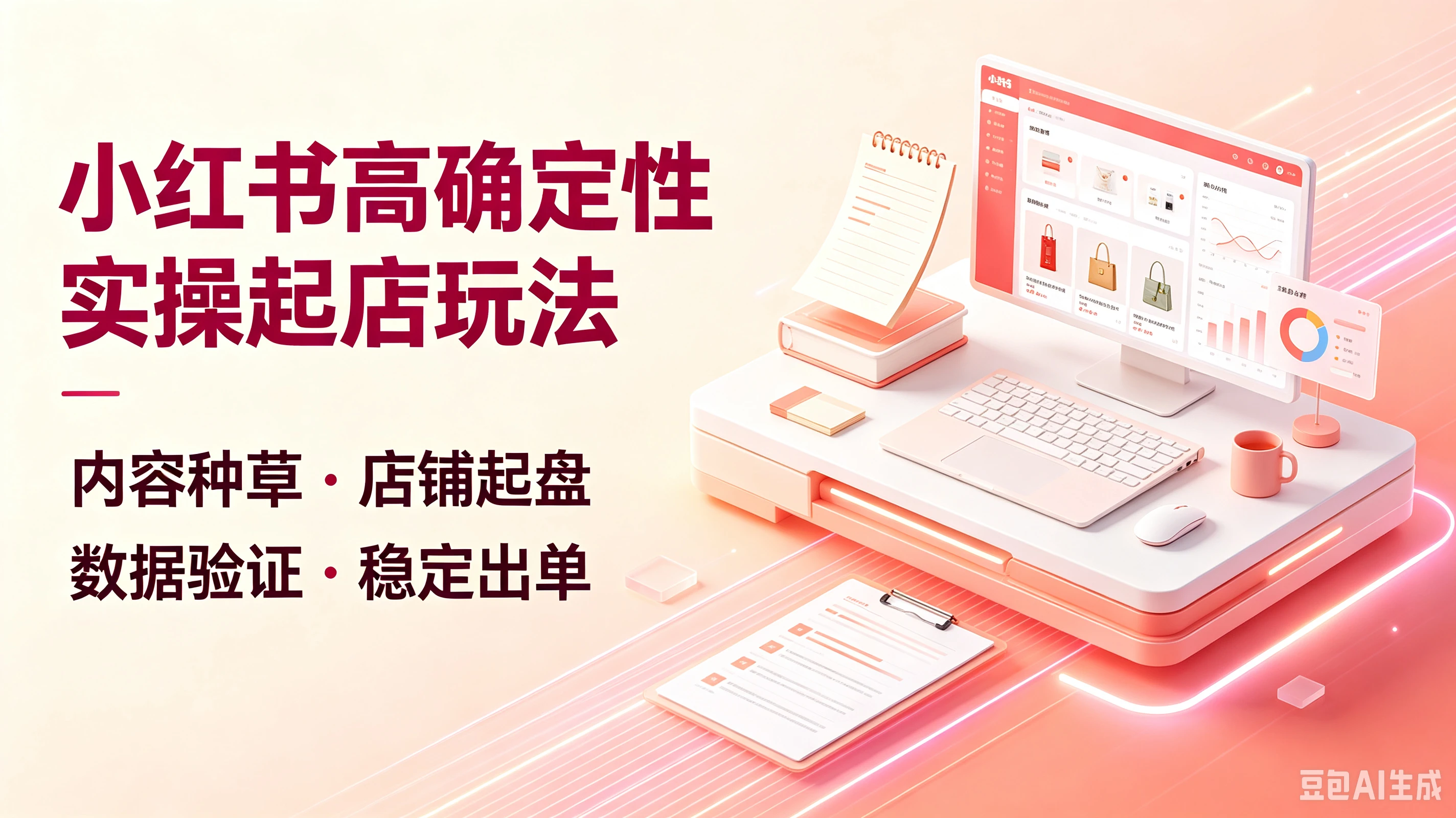 【精】小红书高确定性实操起店玩法,内容种草·店铺起盘、数据验证·稳定出单
