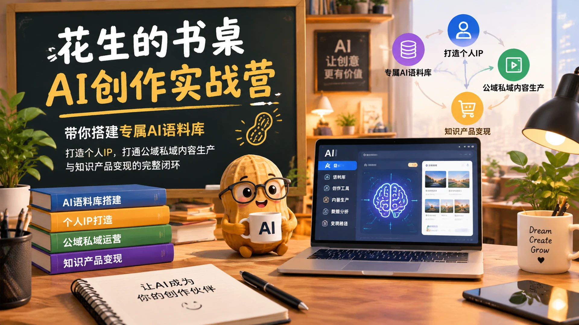 【精】花生的书桌 – AI创作实战营，带你搭建专属AI语料库打造个人IP，打通公域私域内容生产与知识产品变现的完整闭环
